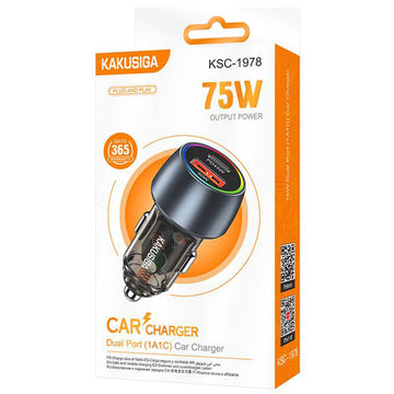 Incarcator Auto Kaku KSC-1978, PD75W, 1xUSB-C, 1xUSB, Ambinet Light - Negru