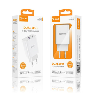 Incarcator Priza X-Start CDQ098, 1xUSB-C, PD25W, 1xUSB-A, 18W, QC3.0, SuperFast - Alb