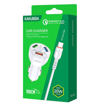 Incarcator Auto + Cablu USB-C Kaku KSC-493, 20W, 3xUSB-A, QC 3.0 - Alb