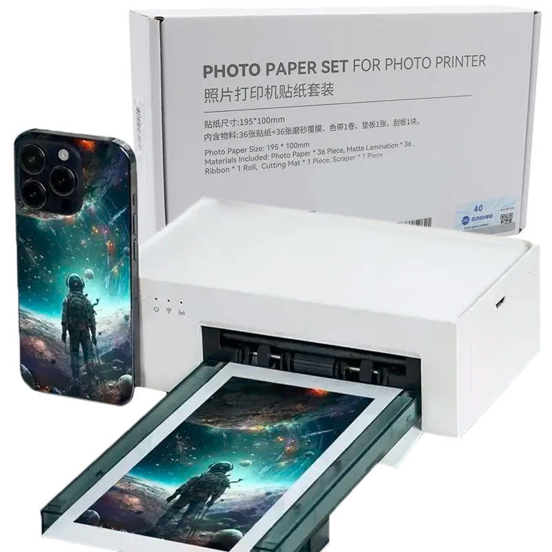 Imprimanta Foto + Set Folii Skin Personalizat, Autoadezive DIY + Set Folii Laminat (36 buc.)