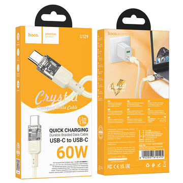 Cablu Date si Incarcare Hoco U129, USB-C, PD60W, QC3.0, 3A, Crystal, 1.2m - Auriu