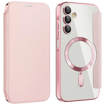 Husa MagFlip pentru Samsung A15, Magnet, RFID Protect, Piele, Chrome Edge - Roz