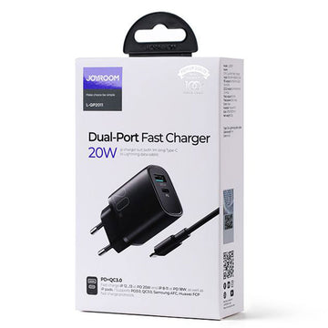 Incarcator Retea + Cablu USB-C Joyroom L-QP2011, 20W, 2xUSB-C, PD - Negru