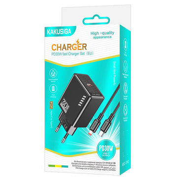Incarcator Retea + Cablu Lightning Kaku KSC-1242, 1m, PD30W, 3A, 1xUSB-C, FastCharge - Negru