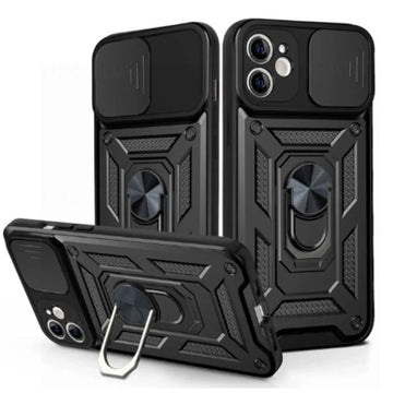 Husa Armor pentru Xiaomi Redmi Note 13 4G, CamSlide, Ring Stand - Negru