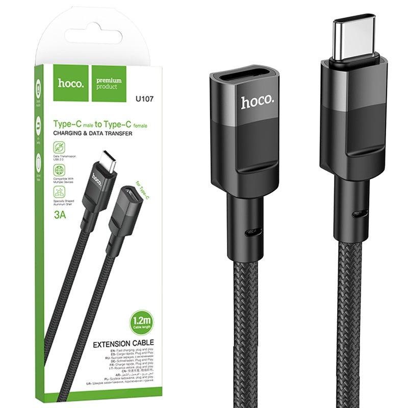 Hoco (U107) - Cablu Date si Incarcare, USB-C (F), 3A, Braided, 1.2m, Black