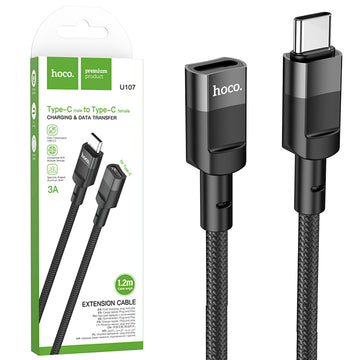 Cablu Date si Incarcare Hoco U107, USB-C F, 3A, Braided, 1.2m - Negru