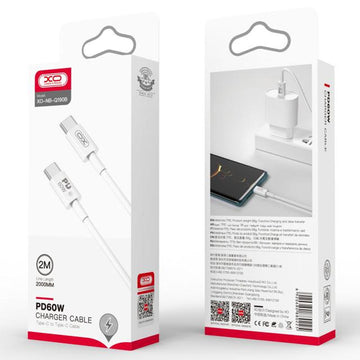Cablu Date si Incarcare XO NB-Q190B, USB-C, PD60W, QC3.0, 2m - Alb
