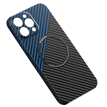 Husa iPefet Carbon pentru iPhone 11 Pro Max, Kevlar Pattern, cu MagSafe - Negru / Albastru
