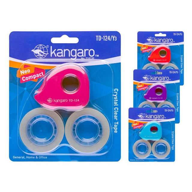 Dispenser birou Kangaro mini TD-124/Y3, cu 2 benzi adezive transparente incluse, diverse culori