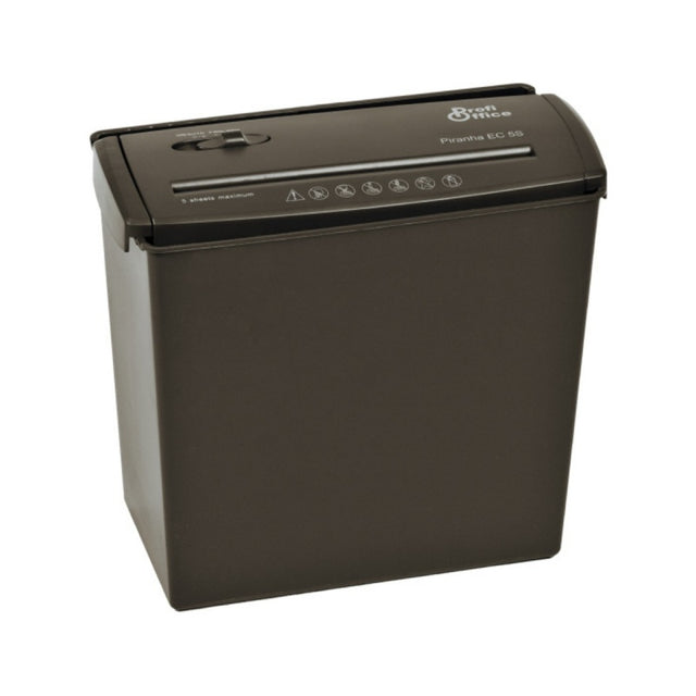 Distrugator documente automat ProfiOffice Piranha EC5S, 5 coli, securitate P-1, taiere benzi 6.8mm, 140W, cos 10 litri