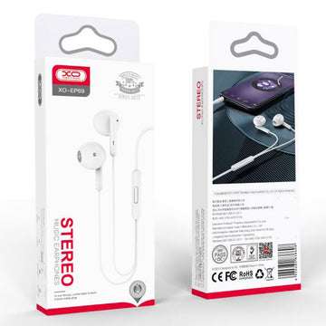 Casti cu Fir XO EP69, In Ear, 3.5mm, 1.2m, Mic & Volume Key, HiFi - Alb