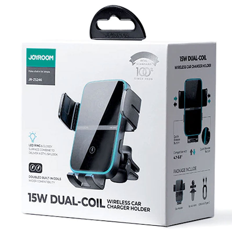 Joyroom (JR-ZS246) - Suport Auto cu incarcare, cu cleme laterale, Ventilatie, Dual Coil, Black