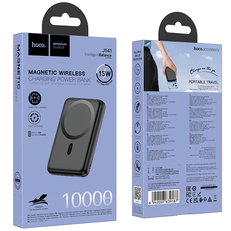 Hoco (J141) - Baterie externa, Wireless, PD20W, 1xUSB-C (10000mAh), Black