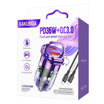 Incarcator Auto + Cablu Lightning Kaku KSC-1193, 1m, PD36W, 1xUSB-C, 1xUSB-A - Mov