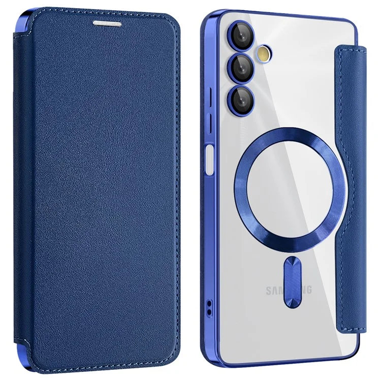 Husa MagFlip - Samsung A05s, Magnet, RFID protect, Leather, Chrome Edge, Navy Blue