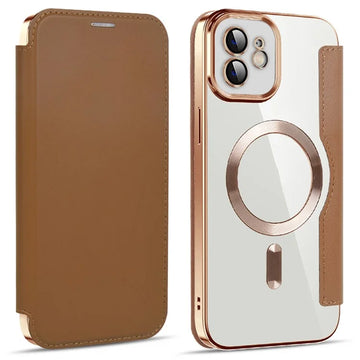 Husa MagFlip pentru iPhone 11, Magnet, RFID Protect, Piele, Chrome Edge - Auriu