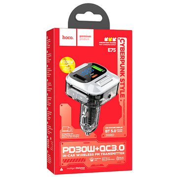 Modulator FM Hoco E75, 30W, 1xUSB-C, 1xUSB-A, PD, QC 3.0 - Negru