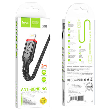 Cablu Date si Incarcare Hoco X59, USB-A la Lightning, 18W, 2.4A, 2m - Negru