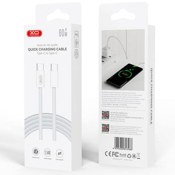 Cablu Date si Incarcare XO NB-Q260B, USB-C, PD60W, QC3.0, Braided, 1.5m - Alb