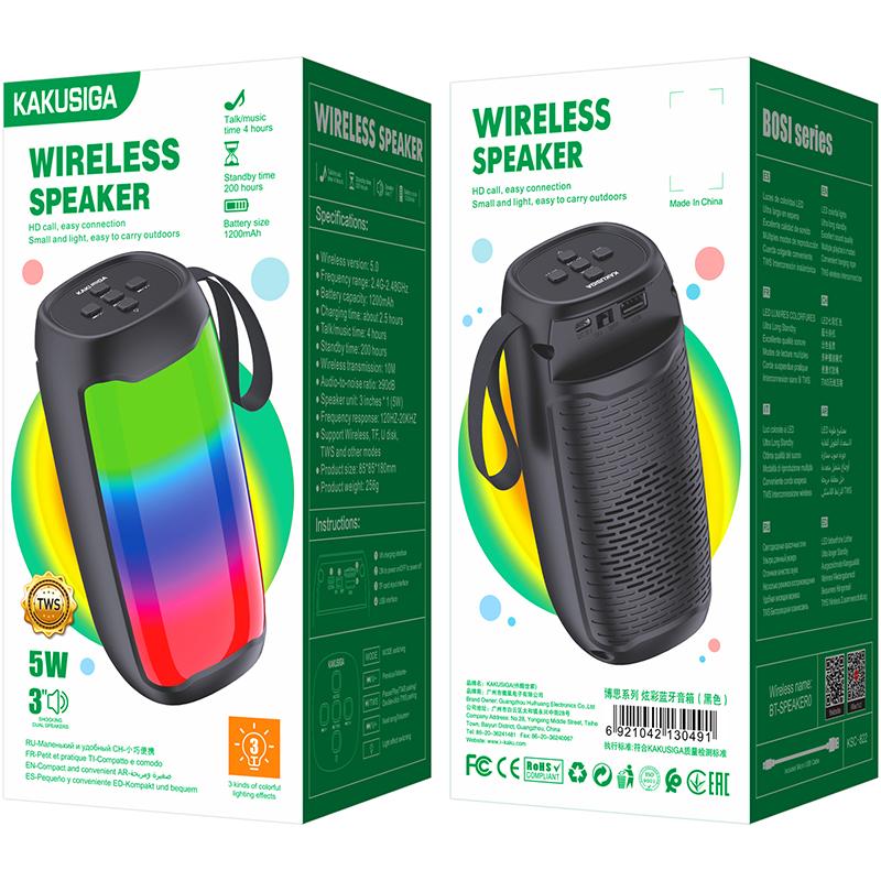 Kaku (KSC-822) - Boxa Portabila, Wireless BT 5.0, 1.5W, 1200mAh, TF card, Ambient Light, Black