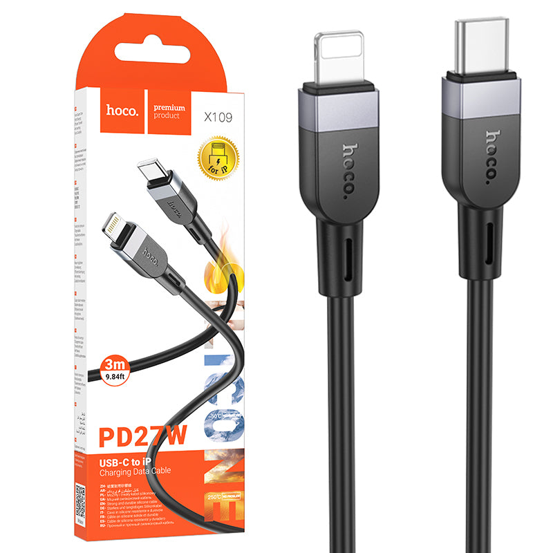 Hoco (X109) - Cablu Date si Incarcare, USB-C la Lightning, PD27W, QC3.0, 3m, Black