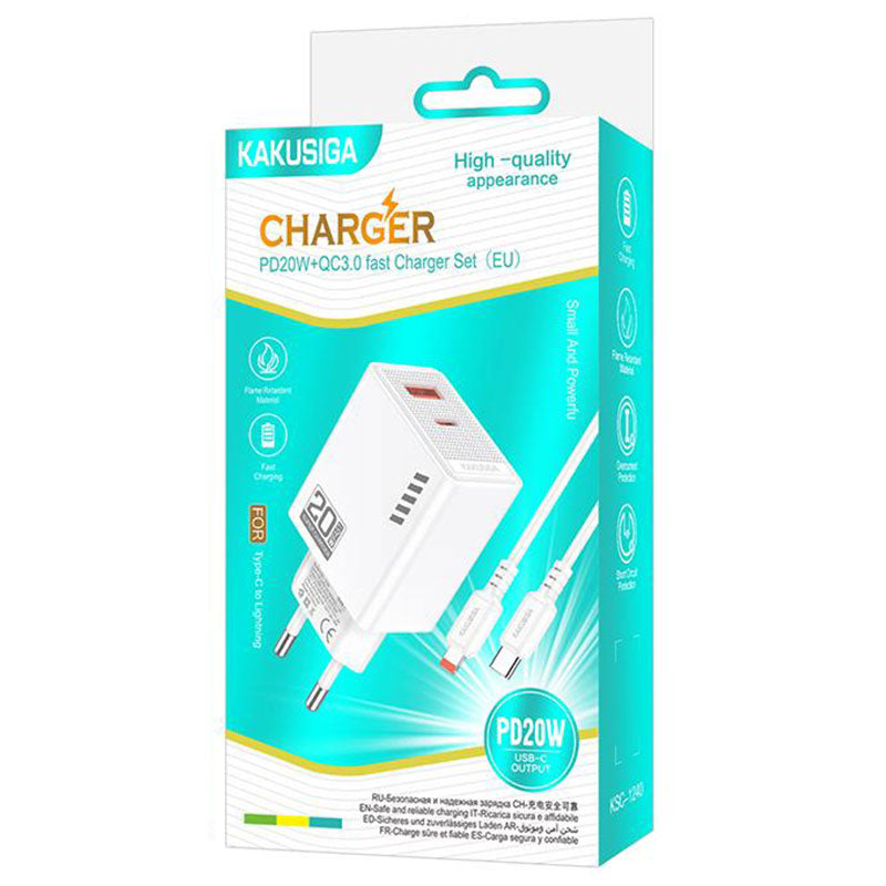 Kaku (KSC-1240) - Incarcator Retea + Cablu Lightning, 1m, 18W, 3A, 1xUSB-C, FastCharge, White