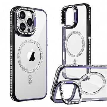 Husa Crystal Plated pentru Samsung S25, MagCase, CamStand - Negru