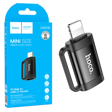 Adaptor OTG Transfer/Incarcare Hoco UA31B, USB-C la Lightning - Negru