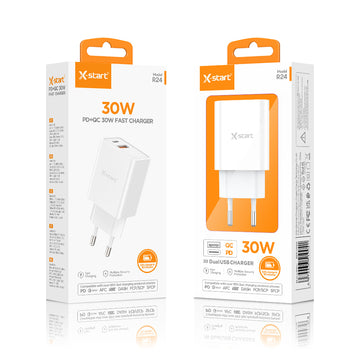 X-Start R24, Incarcatoare Priza, 1xUSB-A, 1xUSB-C, 30W, FastCharger - Alb