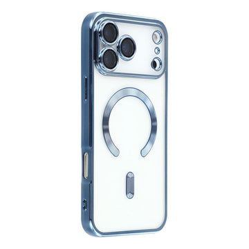 Husa Plating Luxury pentru iPhone 17 Pro Max, cu MagSafe, ElectroEdge, Sky Blue - Transparent