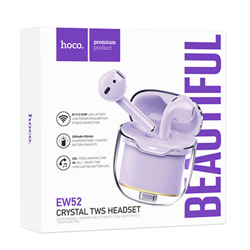 Hoco (EW52) - Casti Wireless, Ear Buds, BT 5.3, 180h StandBy, 300mAh, Crystal, Purple
