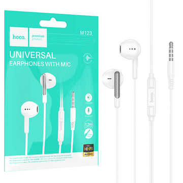 Casti cu Fir Hoco M123, In Ear, 3.5mm, 1.2m, Mic & Volume Key, HiFi - Alb