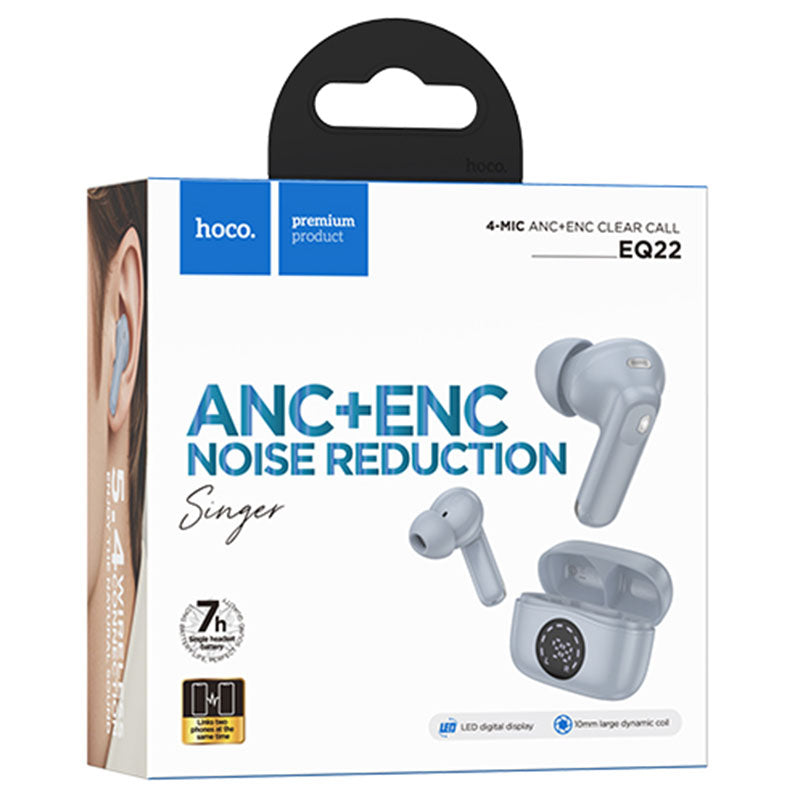 Hoco (EQ22) - Casti Wireless, Ear Buds, BT 5.4, 40/400mAh, ANC+ENC, PowerLED, Star/Blue