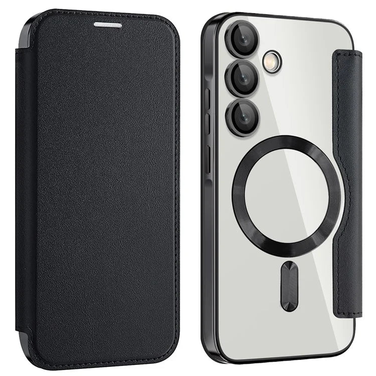 Husa MagFlip - Samsung A55, Magnet, RFID protect, Leather, Chrome Edge, Black