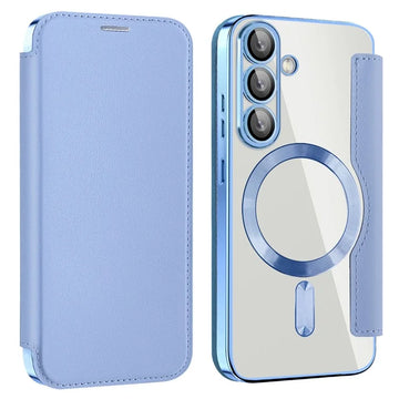 Husa MagFlip pentru Samsung S25, Magnet, RFID Protect, Piele, Chrome Edge - Albastru cer