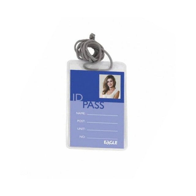 Suport ecuson cu snur Eagle EC003-1, vertical, 106x73mm, plastic, transparent, set 12 buc