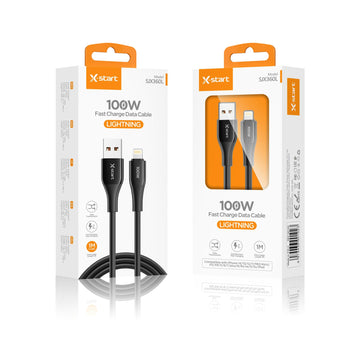 Cablu Date si Incarcare X-Start SJX360L, USB-A la Lightning, 100W, 1m, Soft Texture - Negru