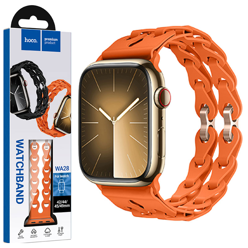 Curea Silicon Hoco WA28 pentru Apple Watch, Universal Size 42/44/45/49mm, Flexibile Band, Hollow - Portocaliu