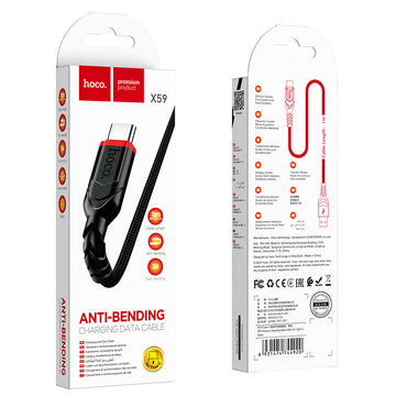 Cablu Date si Incarcare Hoco X59, USB-A la USB-C, 3A, Braided, 1m - Negru