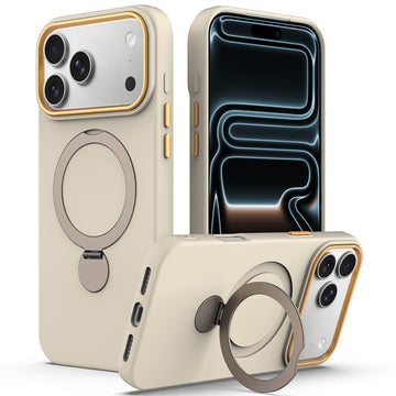 Husa SoftRing pentru iPhone 17/18 Pro, Magnetica, UltraSoft, Stand Ring, Microfiber + PC, Apricot