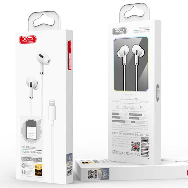 XO (EP24) - Casti cu Fir, In Ear, Lightning, 1.2m, BT Conect Pop-Up, HiFi, White