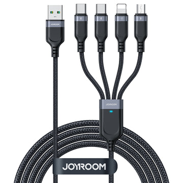 Cablu Date si Incarcare Joyroom S-A18, USB-A la 2xUSB-C/Lightning/microUSB, 4in1, 1.2m - Negru