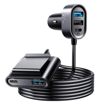 Incarcator Auto + Cablu Joyroom JR-CL05, 75W, 2xUSB-C, 3xUSB-A, PD, QC 3.0 - Negru