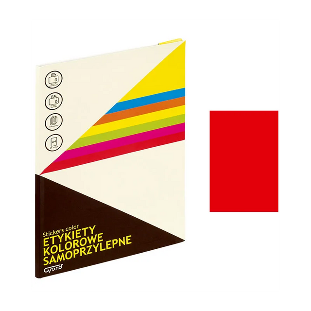 Etichete autocolante Grand 150-1062, 1/A4, 210x297mm, permanente, colturi drepte, rosu fluorescent, top 25 coli