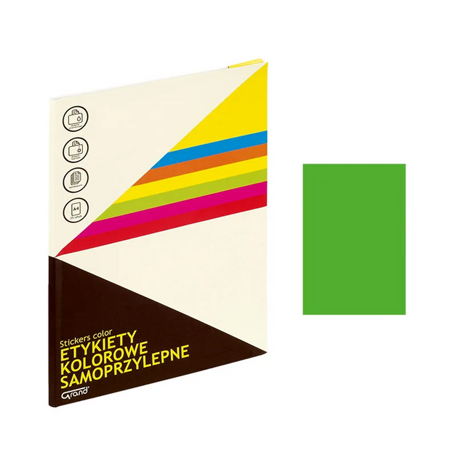 Etichete autocolante Grand 150-1064, 1/A4, 210x297mm, permanente, colturi drepte, verde fluorescent, top 25 coli