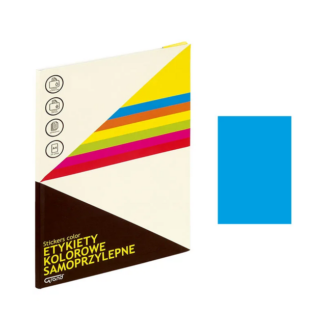 Etichete autocolante Grand 150-1365, 1/A4, 210x297mm, permanente, colturi drepte, albastru fluorescent, top 25 coli