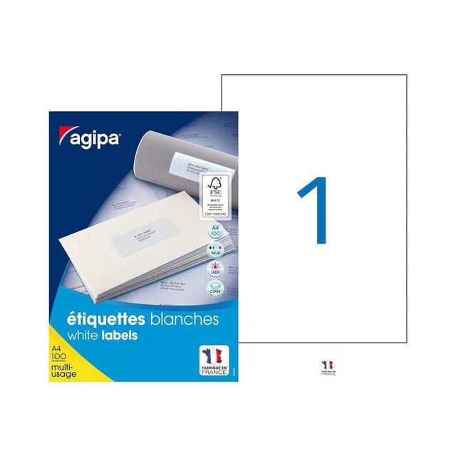 Etichete autocolante Agipa 10053, 1/A4, 210x297mm, permanente, colturi drepte, transparent, pentru inkjet, top 10 coli (10 et.)