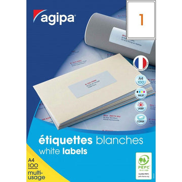 Etichete autocolante Agipa 101125/119004, 1/A4, 210x297mm, permanente, colturi rotunjite, alb, top 100 coli (100 etichete)