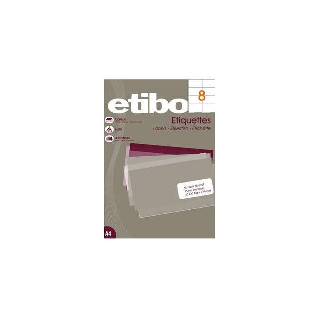Etichete autocolante Etibox 119773, 8/A4, 105x70mm, permanente, colturi drepte, alb, top 100 coli (800 etichete)